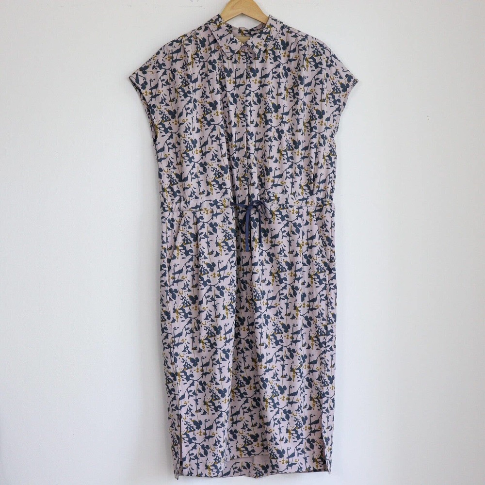 REI Dress Size L Gray Sun Up Midi Drawstring Pockets Collared Sleeveless